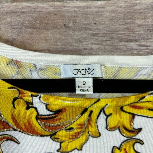 Cache Vintage Black White Gold Print Pullover Sweater Small - Picture 3 of 6